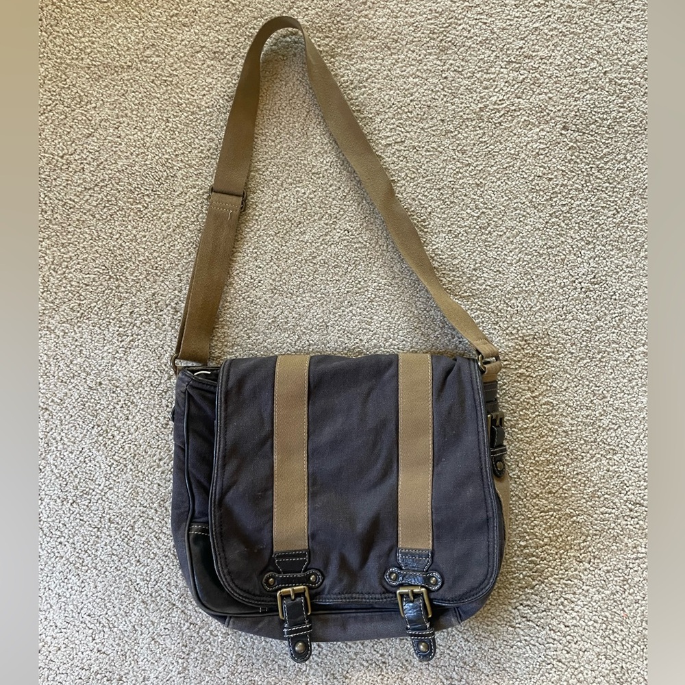 Juicy Couture Vintage Y2K Canvas Messenger Crossbody Bag Navy Tan
